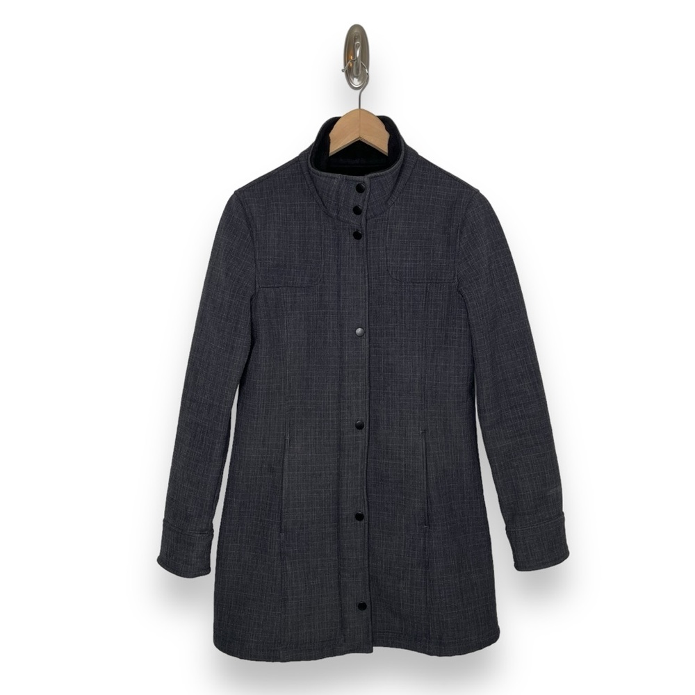 Prana Grey Cross Hatch Fleece Lined Longline Warm Zip Up Winter Jacket Coat S